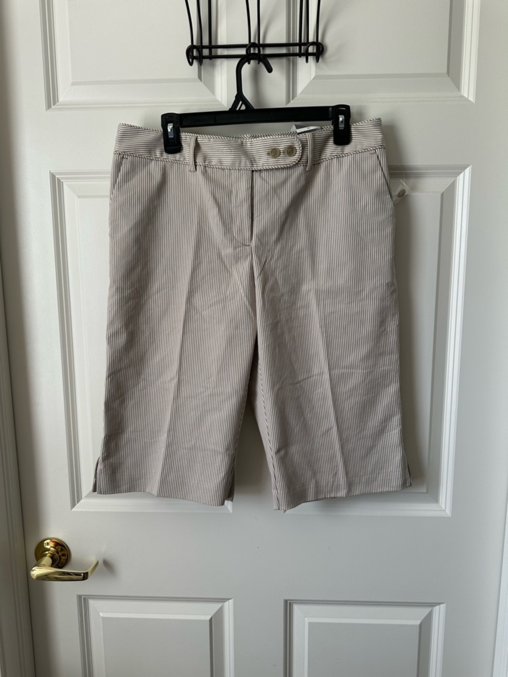 Worthington Stretch Tan and White Stripe Bermuda Shorts Size 10